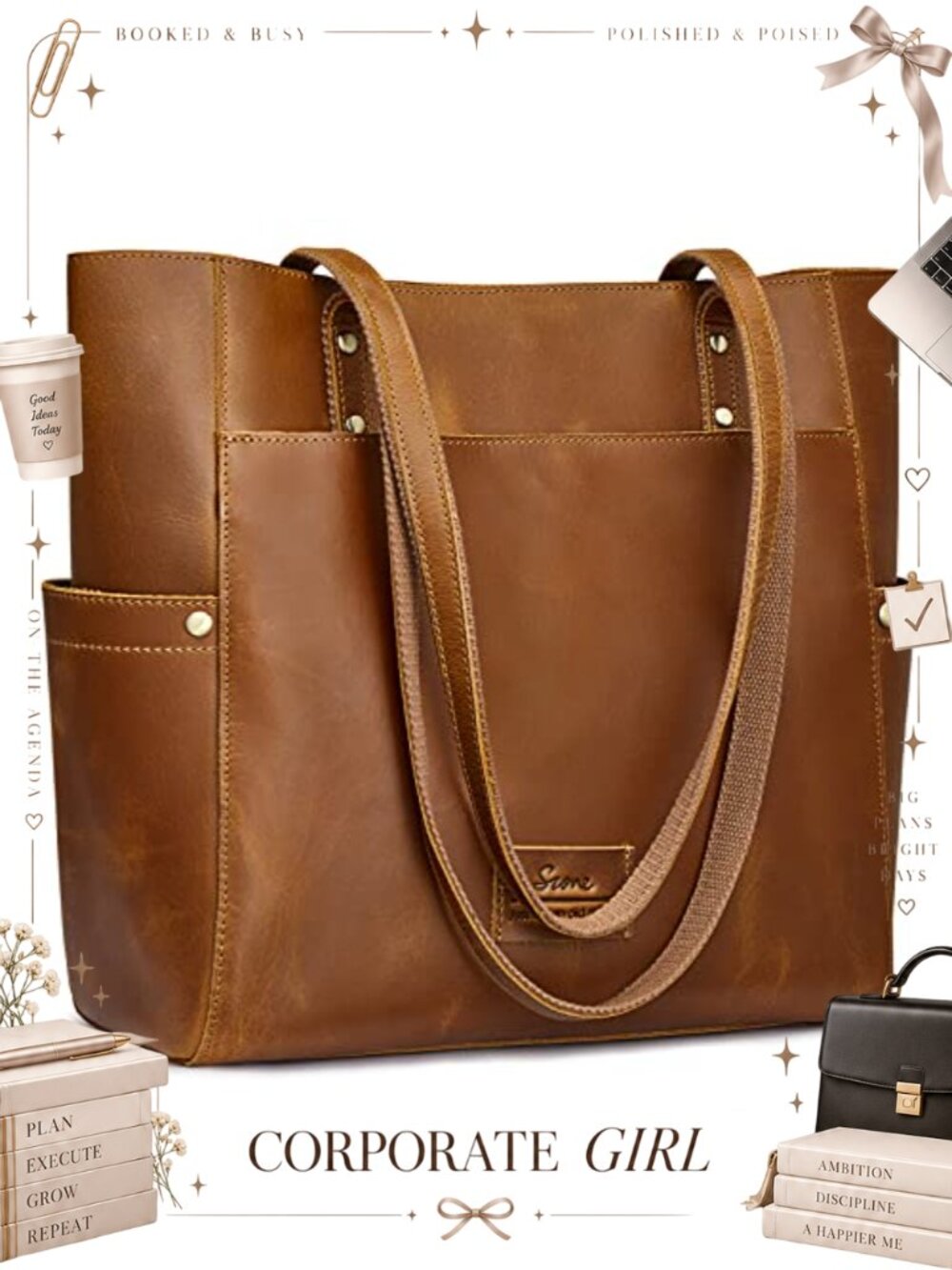 Large Genuine Leather Tote Bag Shoulder Purse Vintage Handbag